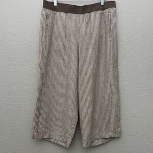 J. Jill Love Linen Brown White Stripe Wide Leg Crop Pants Size Large